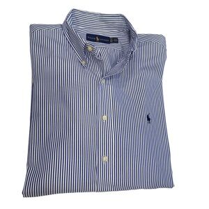 Ralph Lauren Men’s Button Down Collared Shirt Stripe Blue White Sz 17 / 43 EUC